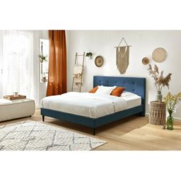 Lit Bobochic xs - Lit 160x200 cm rory avec lattes massives pieds bois wengé 160x200 Bleu - Bleu