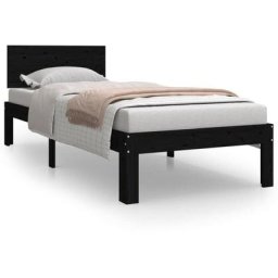 Cadre de lit Noir Bois massif 75x190 cm Petit simple Vidaxl Black