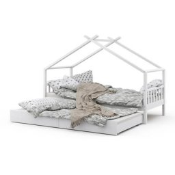 Lit cabane ""Design"" 200x90cm Blanc avec lit d'appoint Vitalispa