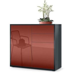 Commode Armoire Dressoir Crédence Ben Noir mat - haute brillance & tons naturels - Façades en