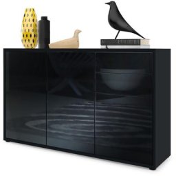 Commode Armoire Dressoir Crédence Ben V3 Noir mat - haute brillance - Façades en Noir haute