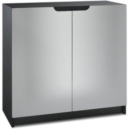 Commode Armoire de bureau haute Rangement Logan Noir mat - haute brillance - Façades en Gris clair