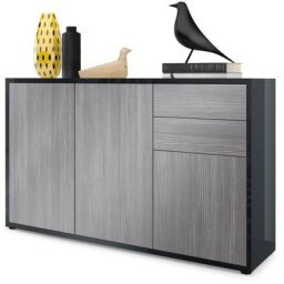 Commode Armoire Dressoir Crédence Ben V3 Noir mat - haute brillance - Façades en Avola-Anthracite