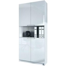 Vladon - Armoire de bureau haute Rangement Logan V2 Blanc mat - haute brillance - Façades en Blanc