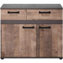 Stripe Commode, 2 portes, 2 tiroirs, imitation chêne. - Naturelle