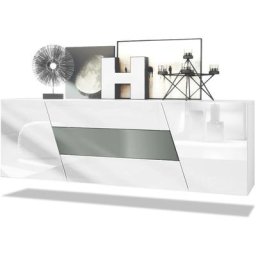 Buffet Commode Dressoir Crédence Houston pendaison Blanc mat - haute brillance - Graphite satiné