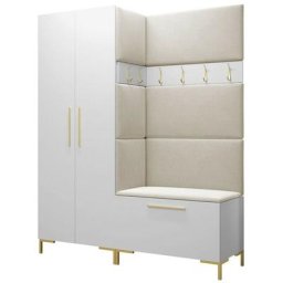 Ensemble entrée Hartford F100, Blanc, 196x158x44cm, Blanc, Tapisserie, Stratifié, Mural, Mis - Blanc