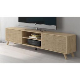 Meuble tv coloris chêne cambrian, effet textile - Longueur 180 x Profondeur 39,60 x Hauteur 49 cm