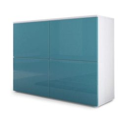 Commode Buffet Armoire Rova en Blanc mat - haute brillance & tons naturels - Turquoise / Turquoise