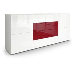 Buffet Commode Dressoir Crédence Rova en Blanc - haute brillance & tons naturels - Blanc haute