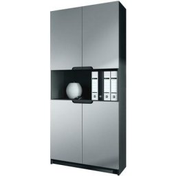 Vladon - Armoire de bureau haute Rangement Logan V2 Noir, haute brillance & tons naturels - Façades