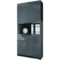 Vladon - Armoire de bureau haute Rangement Logan V2 Noir, haute brillance & tons naturels - Façades