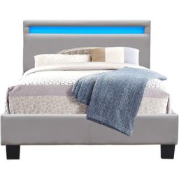 Angel - Solide et Confortable Lit 90x190 avec Sommier + Tête de Lit avec Eclairage led Couleur gris