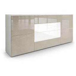 Buffet Commode Dressoir Crédence Rova en Blanc - haute brillance & tons naturels - Gris sable haute