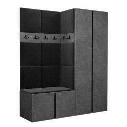 Ensemble entrée Hartford 266, Béton + Noir, 186x158x46cm, Béton, Noir, Tapisserie, Stratifié,