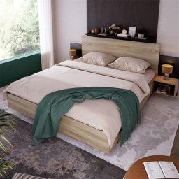Lit adulte avec 2 tables de chevet - Lit double en bois pour Chambre à coucher Set en chêne