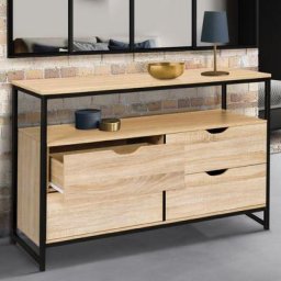 Commode 4 tiroirs detroit design industriel avec étagère - Bois-clair