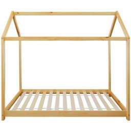 Rebecca Mobili Cadre de lit simple pour enfants en forme de maison en bois naturel 80x160