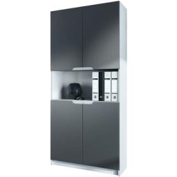 Vladon - Armoire de bureau haute Rangement Logan V2 Blanc mat - haute brillance - Façades en