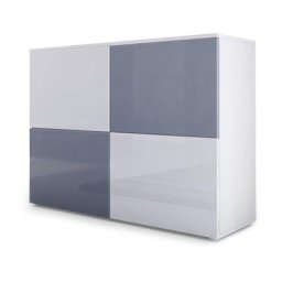 Vladon Commode Buffet Armoire Rova en Blanc mat - haute brillance & tons naturels - Blanc haute