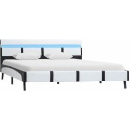 Cadre de lit avec led Blanc Similicuir 140 x 200 cm Vidaxl Blanc et noir