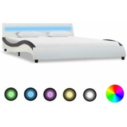 Cadre de lit avec led Blanc et noir Similicuir 120 x 200 cm Vidaxl Blanc et noir