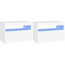 Lot de 2 Tables de chevet à LED Table de nuit - Blanc 60x35x40 cm Aggloméré