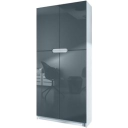 Vladon - Armoire de bureau haute Rangement Logan Blanc - haute brillance & tons naturels - Façades