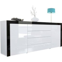 Buffet Commode Dressoir Crédence La Paz V1 Blanc, haute brillance, tons naturels - Blanc haute