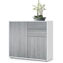 Commode Armoire Dressoir Crédence Ben Blanc mat, haute brillance & tons naturels - Façades en