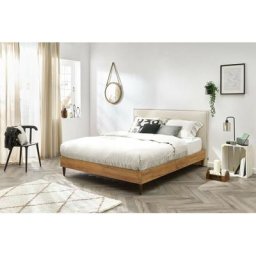 Lit Bobochic Lit 140x190 cm cara avec lattes massives pieds en bois wengé 140x190 Beige - Beige