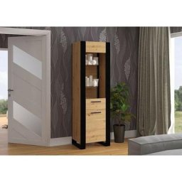 Bim1 - Buffet vitrine Nuka cm 188h x 58 x 45 chêne rustique et couleur noire - Bim Supplies