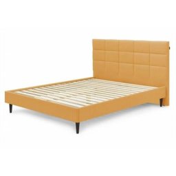 Lit Bobochic xs - Lit 140x190 cm carre avec lattes massives pieds bois wengé 140x190 Jaune moutarde