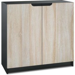 Vladon - Commode Armoire de bureau haute Rangement Logan Noir mat - haute brillance - Portes en