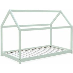 Alice's Garden - Lit cabane Montessori, bois massif en pin vert céladon - Tobias - sommier inclus,