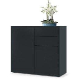 Commode Armoire Dressoir Crédence Ben Noir mat - haute brillance & tons naturels - Façades en Noir