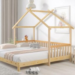 Merax - Lit cabane 200x180cm dans les arbres extensible, Lit d'enfant, Lit simple et double, Bois