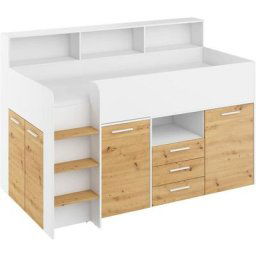 Lit mezzanine avec un bureau neo gauche blanc / chêne artisanal