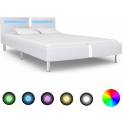 Cadre de lit avec led Blanc Similicuir 120 x 200 cm Vidaxl White