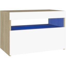 Table de chevet à led Blanc/chêne sonoma 60x35x40 cm Aggloméré Vidaxl Blanc et chêne sonoma