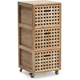 Vs Venta-stock - Meuble de salle Bukit de bain 3 tiroirs à roulettes, 40,5 x 40,5 x 92 cm - Bois