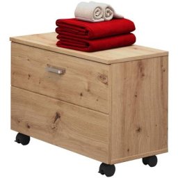 Geo Banc pour salle de bain, 1 compartiment ouvert, 1 rabat imitation chêne. - Naturelle