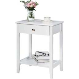 Table de Chevet à 2 Niveaux avec 1 Tiroir, Table d'Appoint Table de Nuit Moderne pour Chambre Salon