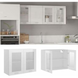 Armoire en verre suspendue | Armoire de cuisine Meuble haut Cuisine Blanc brillant 80x31x60 cm