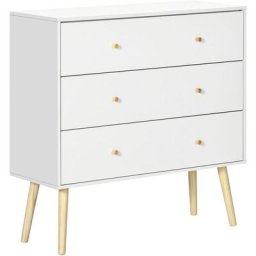 Commode 3 tiroirs design scandinave piètement effilé incliné bois pin panneaux blanc - Blanc