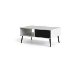 Napoli Table basse avec 1 tiroir et 1 tablette en blanc et noir mat. - Blanc