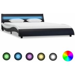 Cadre de lit avec led Noir et blanc Similicuir 160 x 200 cm Vidaxl Noir et blanc