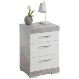 Table de chevet avec 3 tiroirs Gris béton et blanc brillant FMD gris béton et blanc brillant
