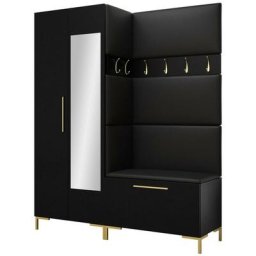 Ensemble entrée Hartford F107, Manila 18, 196x158x46cm, Miroir, Noir, Tapisserie, Stratifié, Mis,