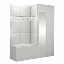 Ensemble entrée Hartford 278, Faux cuir Soft 017, 186x158x46cm, Miroir, Blanc, Faux cuir,